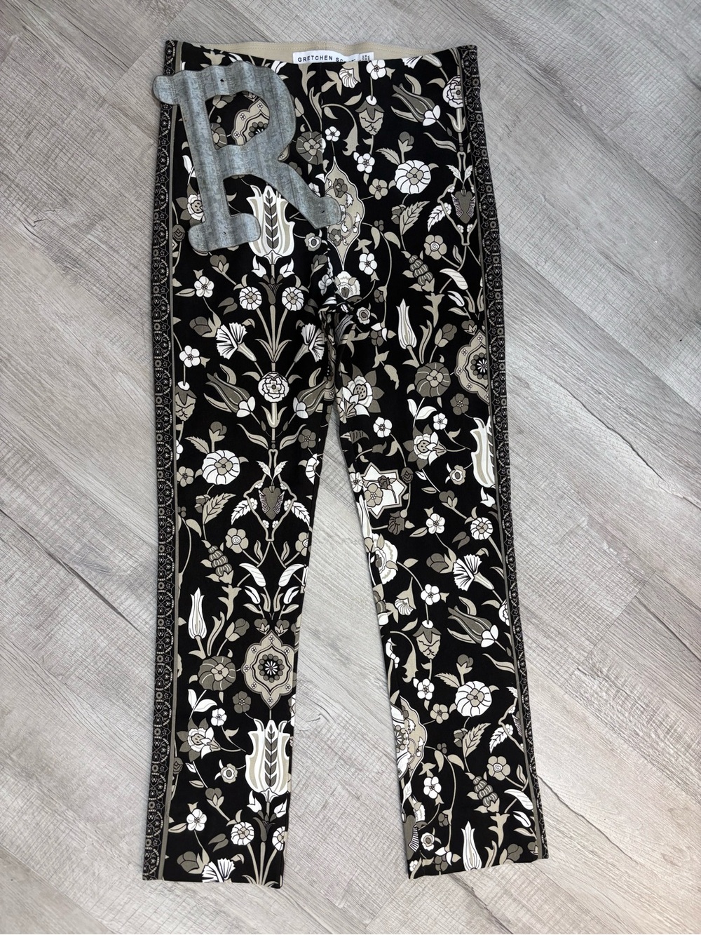 Gretchen Scott Designs Black and Cream Floral Border Pants